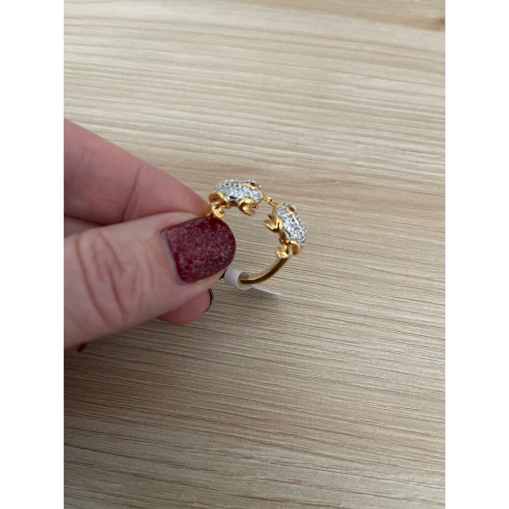 Noir Frogs Kissing CZ Gold Ring, Size 7 - Picture 2 of 5